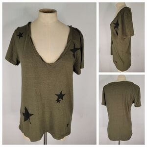 Pam & Gela Sz M Star Tshirt V Neck Green Tunic Oversized